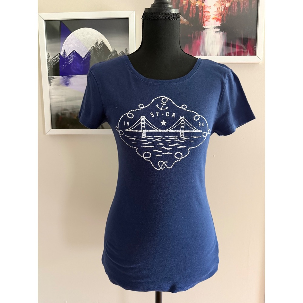 Old Navy Womens Perfect Tee Navy Blue San Francisco Golden Gate Bridge Graphic S